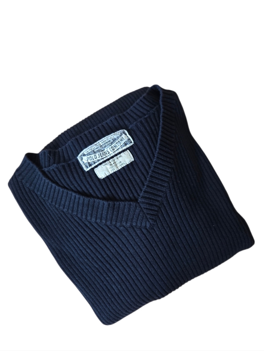 Polo by Ralph Lauren Men's Navy Ribbed V-Neck Sweater